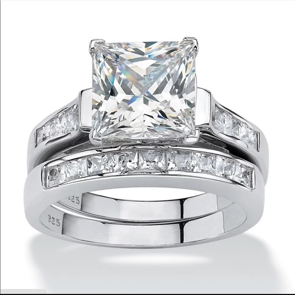 Jewelry - *NEW*2pc set 925 Silver Princess Cut Diamond Ring